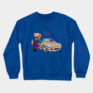 Are You Ready ?  Teddy Bear with Car While Holding Soft Drink Bottle Crewneck Sweatshirt